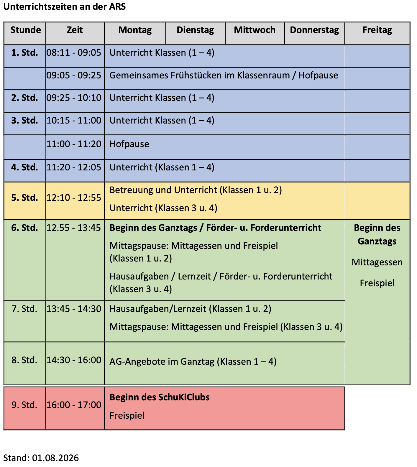 Tagesstruktur an der ARS